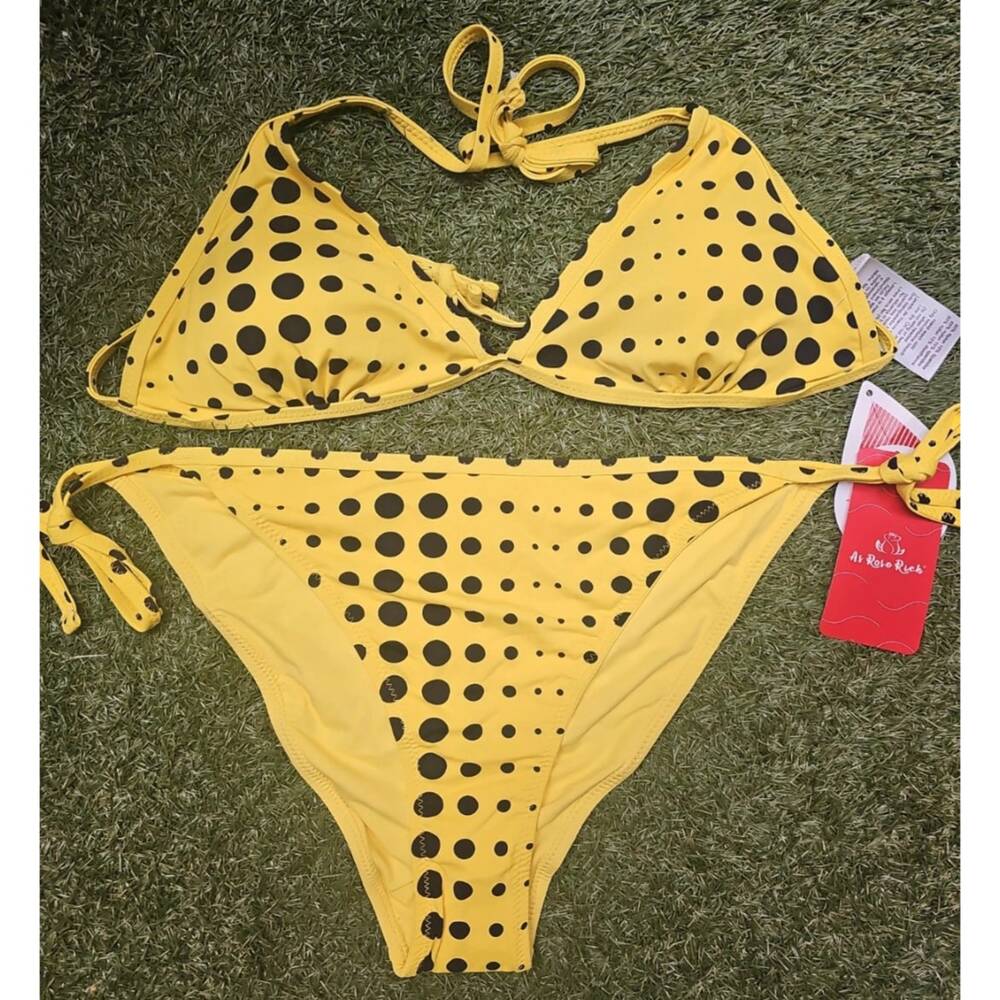 As Rose Rich Triangle Bikini Set Yellow Black Dot Pattern